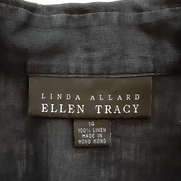 Vintage 90s 100% Linen Button Down Shirt Dark Navy Collared Roll Tab 14 Resort - Picture 4 of 7